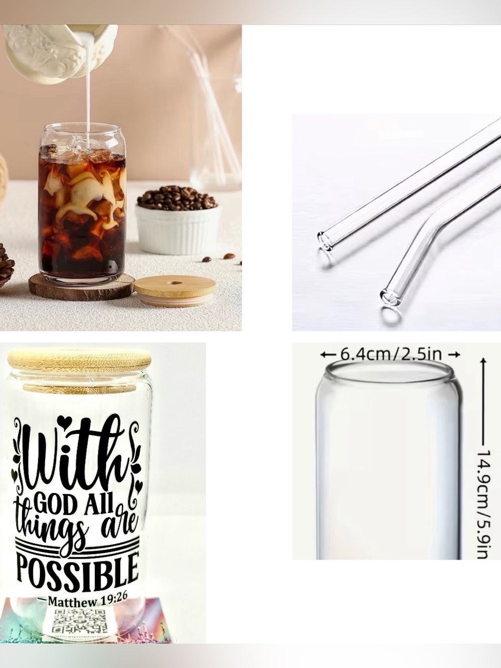 NWT WITH GOD ALL THINGS ARE POSSIBLE GLASS DRINK CONTAINER OTHER LISTINGS AVAIL
